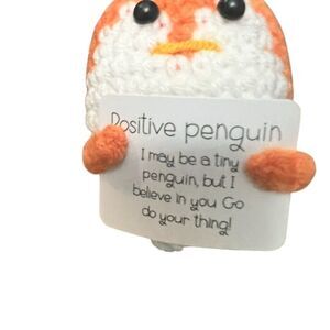 Crochet Positive Penguin with Inspirational Card Gift - Orange